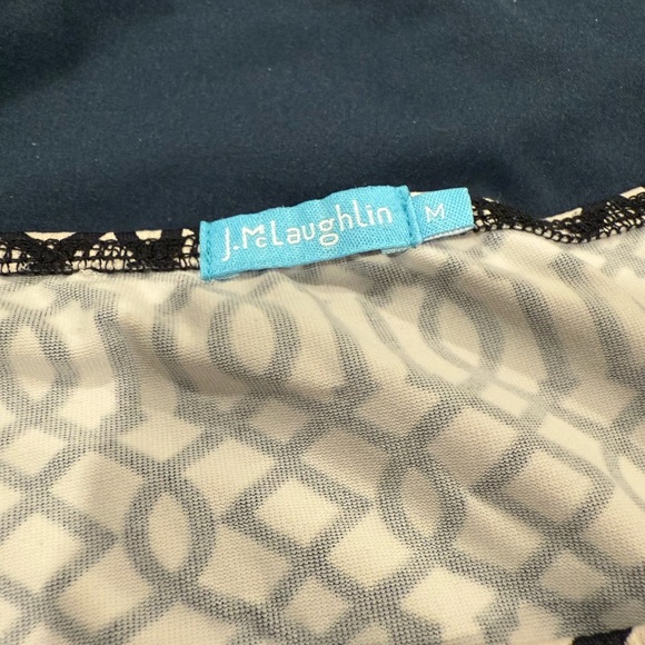 J McLaughlin 3/4 Sleeve Black Cream Patterned Catalina Cloth Dress Size M - Picture 3 of 4